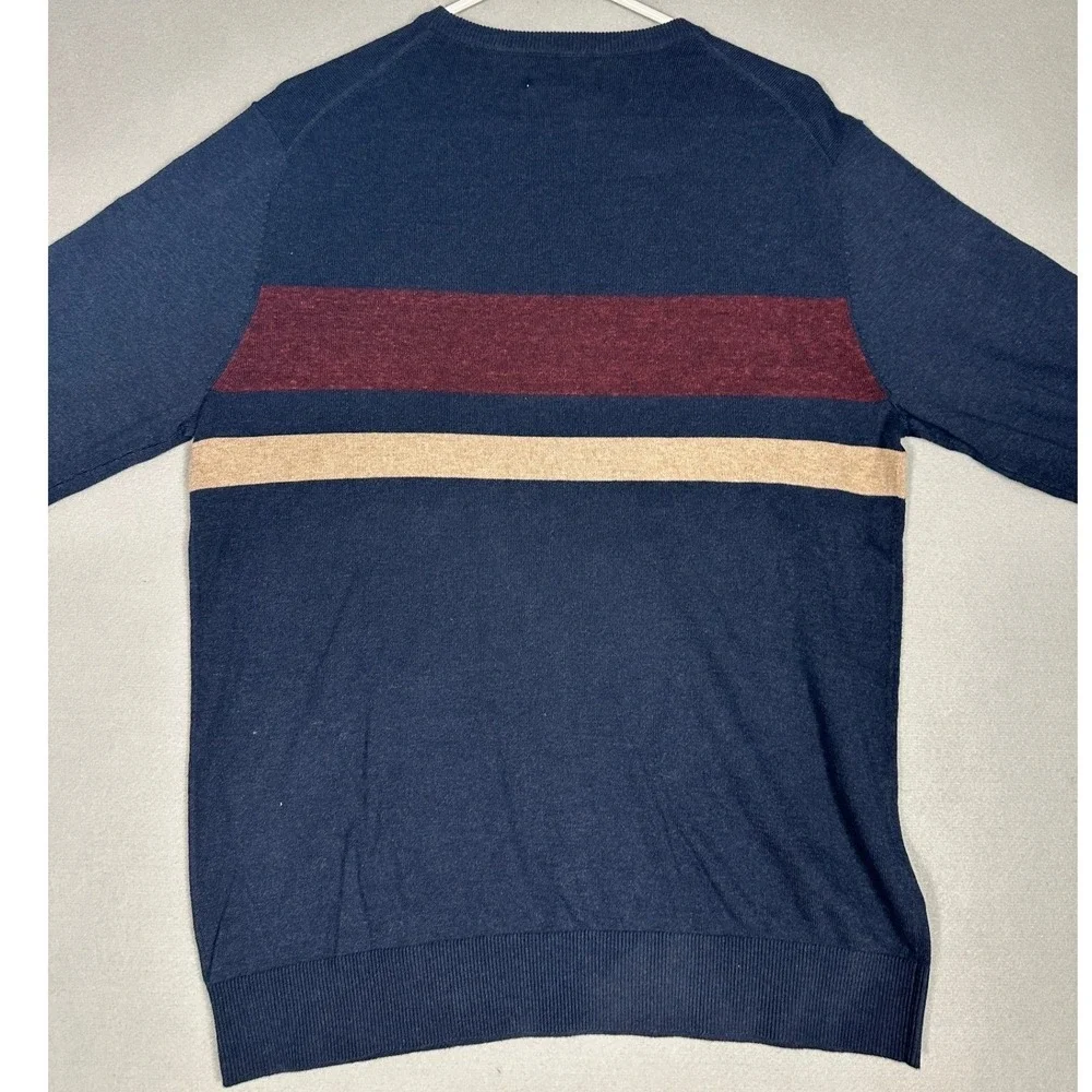 NEW Old Navy Sweater Mens Large Navy Blue Striped Crew Neck Pullover Long Sleeve